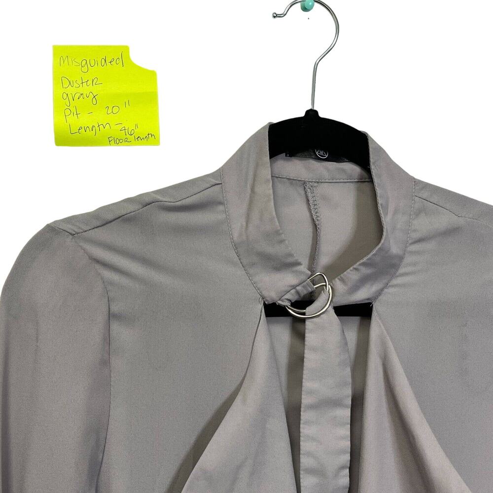 Missguided Women Solid Gray Duster Coat Long Sleeve Open Front D-Ring Neck Strap - Picture 3 of 3